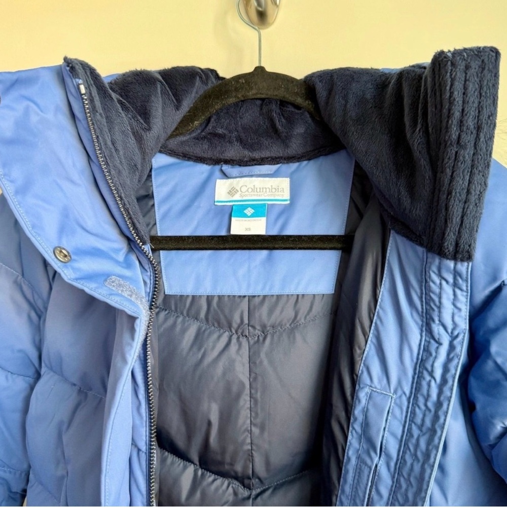 Columbia Crystal Caves Mid Blue Puffer Winter Coat Faux Fur Jacket XS - Picture 9 of 11
